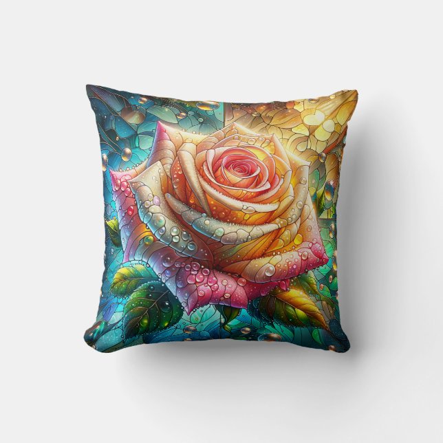 "Stmålad glasradie: regndroppar på Ro" Kudde (Framsida)