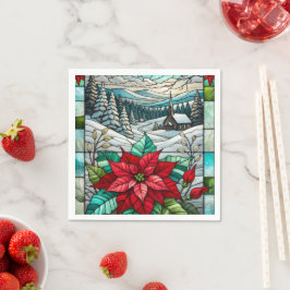 Stmålad glasruta Winter Poinsettia Decoupage Pappersservett