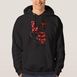Stna Nurse Play Leopard Kärlek Heart Messy Bun Rn  Hoodie