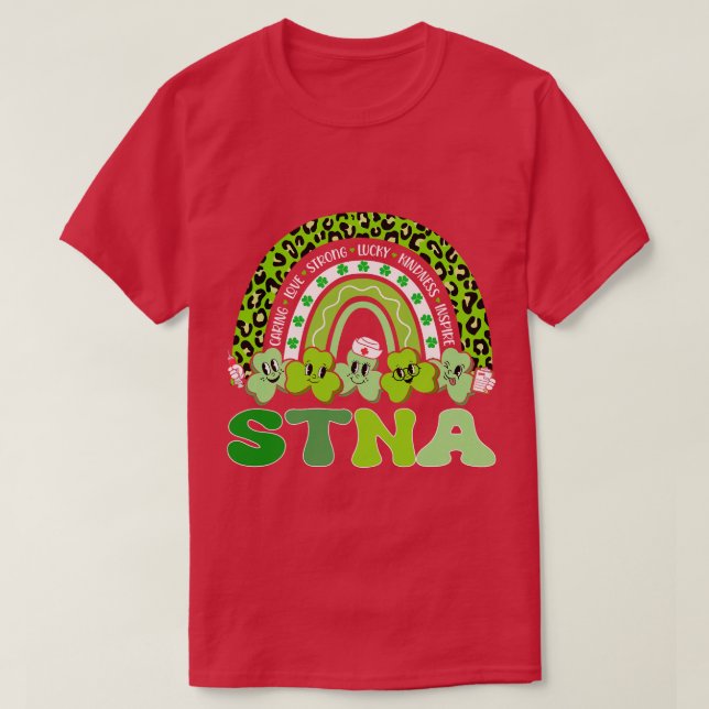 STNA St patricks day Rainbow Boho Retro Nurse funn T Shirt (Design framsida)
