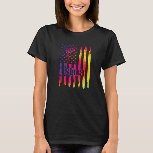 Stna US Flagga State Testad sjukhusassistent T Shirt (Framsida)