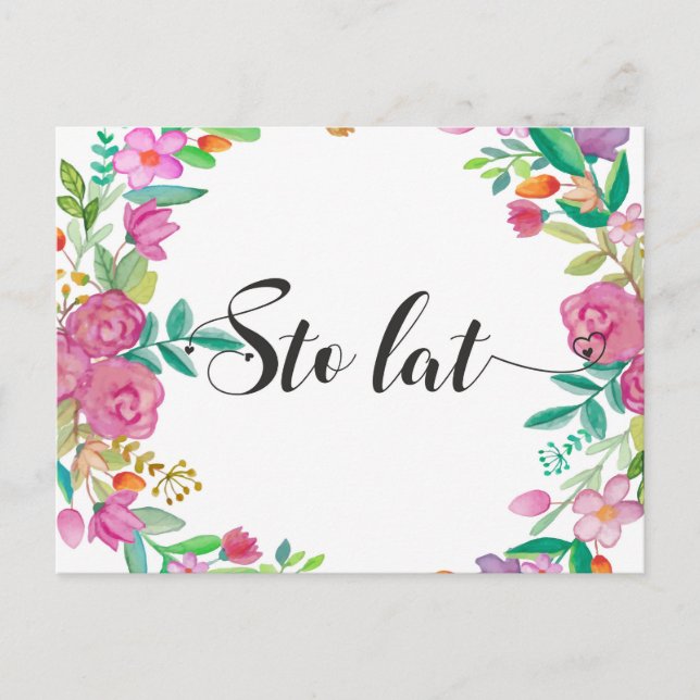 Sto lat polska Grattis på födelsedagen Polen Gift Vykort (Framsida)