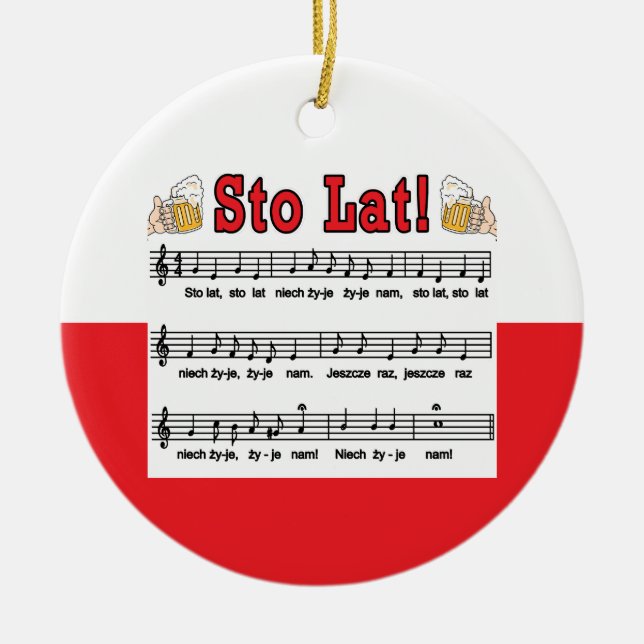 Sto Lat! Sång med öl Mugg Julgransprydnad Keramik (Framsidan)