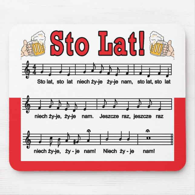 Sto Lat! Sång med öl Mugg Musmatta (Framsidan)