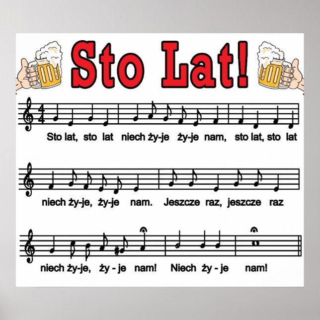 Sto Lat! Sång med öl Mugg Poster (Framsidan)