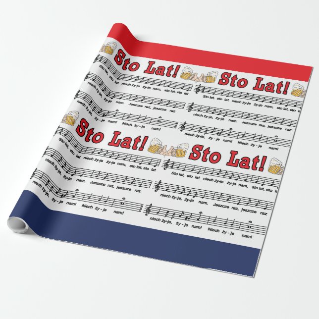 Sto Lat! Sång med öl Mugg Presentpapper (Utrullad)