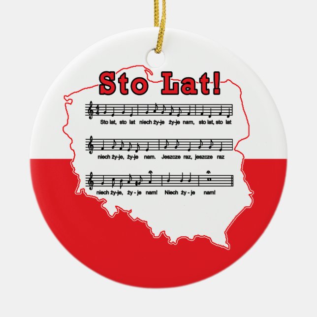Sto Lat! Sång Polska Karta Julgransprydnad Keramik (Framsidan)