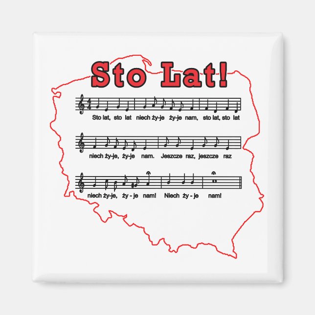 Sto Lat! Sång Polska Karta Magnet (Framsidan)