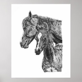 Sto och föl Pointillism Häst Hingst Fint Konstverk Poster