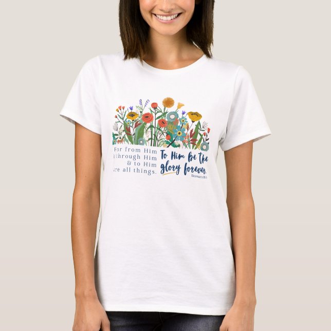 Stoa Blommigt Romans 11:36 T-shirt (Framsida)