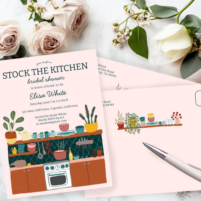 STOCK THE KITCHEN Bridal Shower Cute CUSTOM Inbjudan Vykort (STOCK THE KITCHEN Bridal Shower Cute CUSTOM Invitation Postcard
)