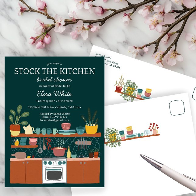 STOCK THE KITCHEN Bridal Shower Cute CUSTOM Inbjudan Vykort (STOCK THE KITCHEN Bridal Shower Cute CUSTOM Invitation Postcard
)