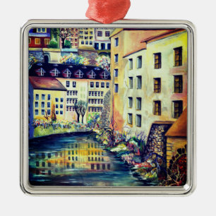 Stockholm Gamla Stan Old City Painting Julgransprydnad Metall