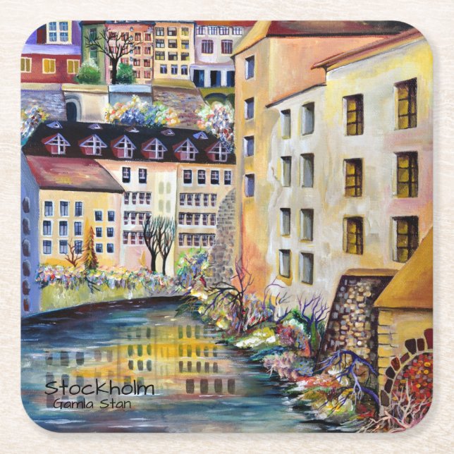 Stockholm Gamla Stan - Old Town Underlägg Papper Kvadrat (Framsidan)
