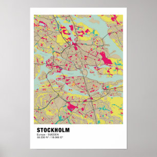 Stockholm Karta Poster - Sverige färglöst Karta