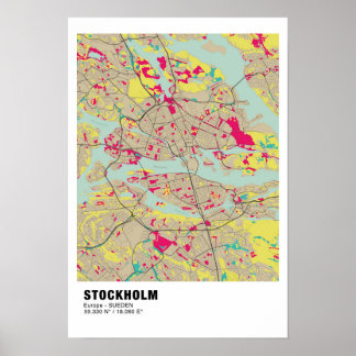 Stockholm Karta Poster - Sverige färglöst Karta
