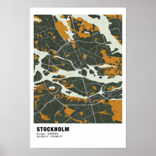 Stockholm Karta Poster - Sverige Grönt Karta