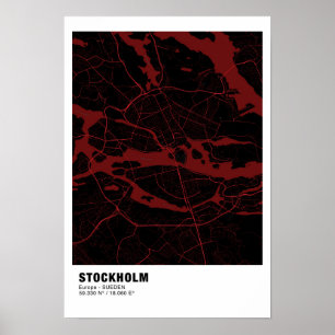 Stockholm Karta Poster - Sverige Red Poster