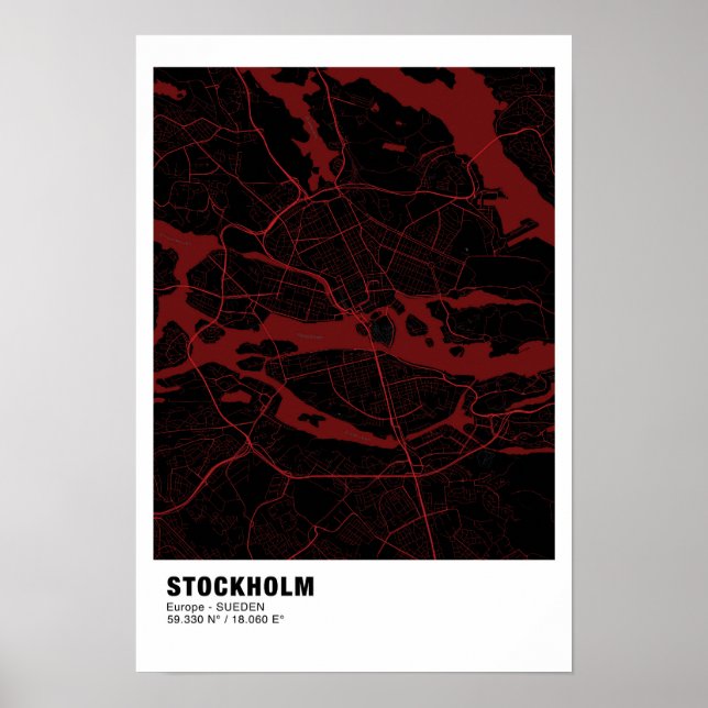 Stockholm Karta Poster - Sverige Red Poster (Framsidan)