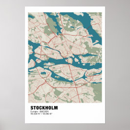 Stockholm Karta Poster - Sverige Vintage Karta