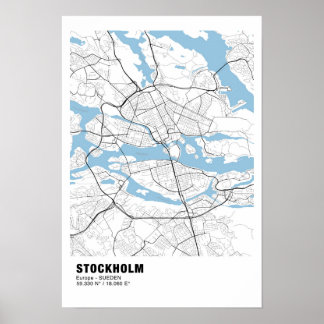 Stockholm Karta Poster - Sverige White Poster