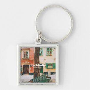 Stockholm Old Town, Gamla Stan, Sweden Souvenir Fyrkantig Silverfärgad Nyckelring