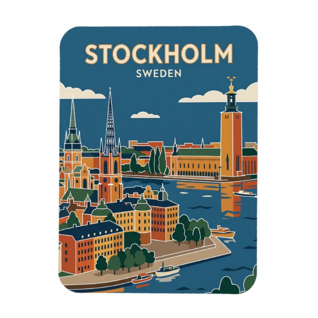 Stockholm Stadssiluett Sverige Magnet (Vertikal)