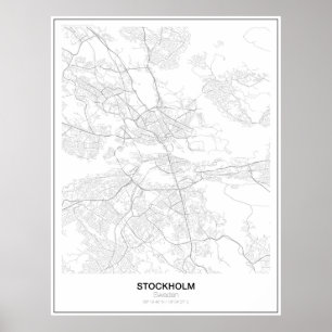 Stockholm, Sverige, det minimalistiska Karta poste Poster