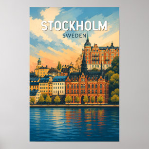 Stockholm Sverige Illustration Resa Konst Vintage Poster