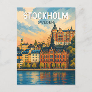 Stockholm Sverige Illustration Resa Konst Vintage Vykort