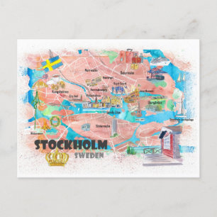 Stockholm Sverige Illustrerad Karta Vykort
