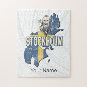 Stockholm Sverige Landskaps Karta Vintage Suvenir Pussel