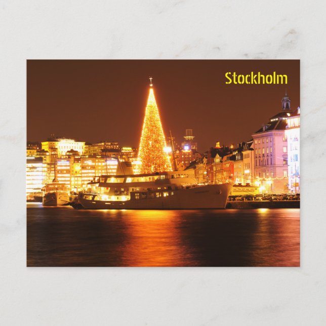 Stockholm sverige på jul på natten helg vykort (Framsida)