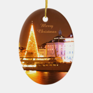 Stockholm sverige på jul på natten julgransprydnad keramik