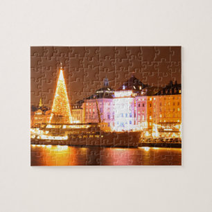 Stockholm sverige på jul på natten pussel