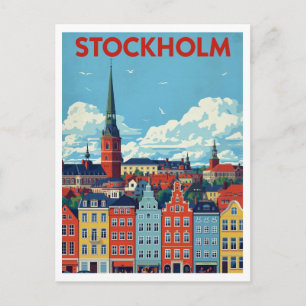 Stockholm, Sverige Retro Stadsscen Resa Vykort