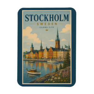 Stockholm Sverige Siluett Illustration Resa Konst Magnet