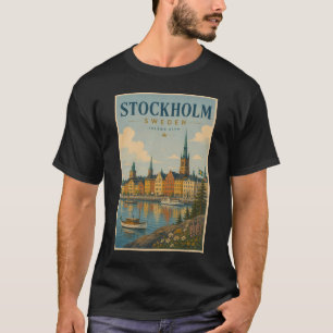 Stockholm Sverige Siluett Illustration Resa Konst T Shirt