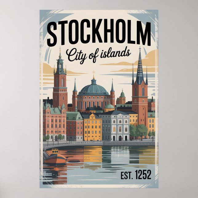 Stockholm Sverige Siluett Retro Resa Poster (Framsidan)