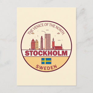 Stockholm Sverige Stad Siluett Emblem Vykort