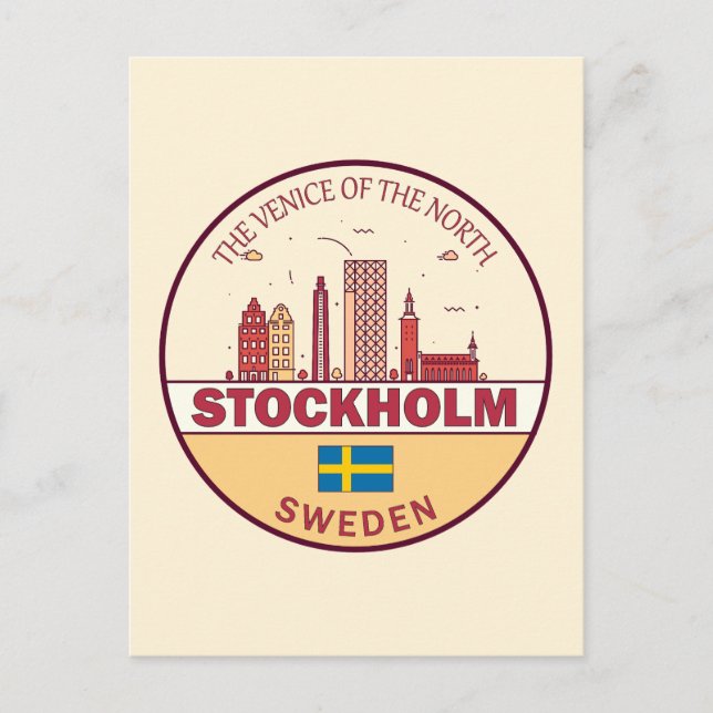 Stockholm Sverige Stad Siluett Emblem Vykort (Framsida)