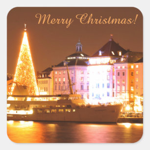 Stockholm, Sverige vid jul på natten Fyrkantigt Klistermärke