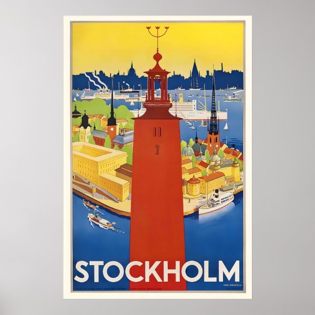Stockholm Sverige Vintage Resa Affisch (Framsidan)