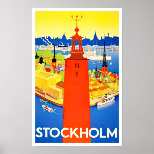 Stockholm Sverige vintage resor Poster