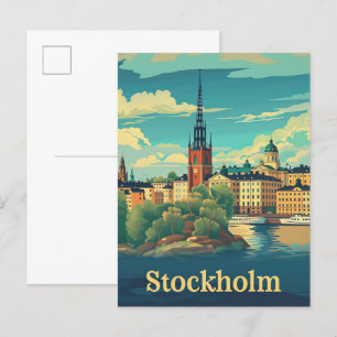 Stockholm Sverige Vintage Retro Travel Illustratio Vykort