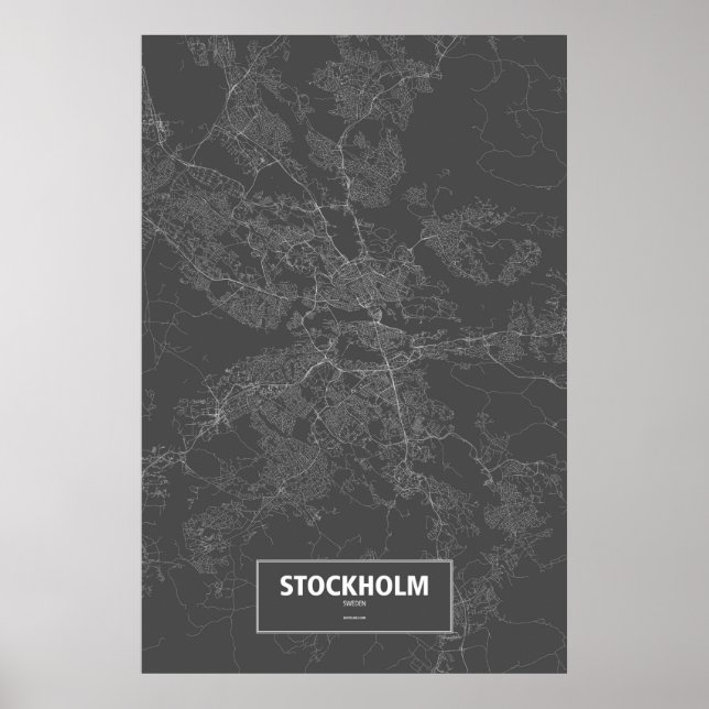 Stockholm, Sverige (vit på svart) Poster (Framsidan)