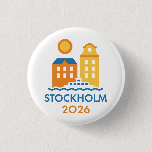 Stockholm Sweden 2026 International Convention Pin Knapp (Framsida)