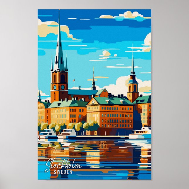 Stockholm Sweden Art Vintage Travel Illustration Poster (Framsidan)