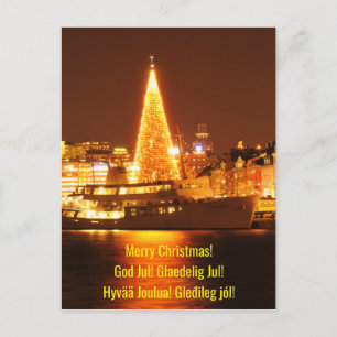 Stockholm, Sweden at Christmas at night Helg Vykort