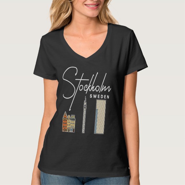 Stockholm Sweden City Skyline Map Travel T Shirt (Framsida)